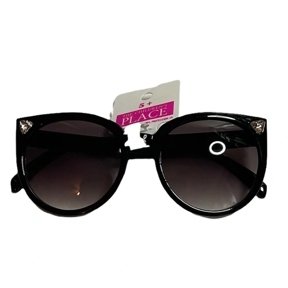 The childrens place black cat eye shaped sunglasses heart rhinestone